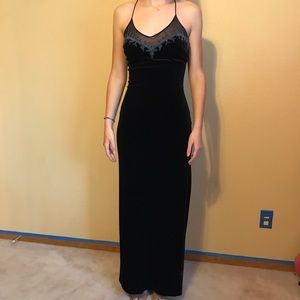 Elegant Black Crushed Velvet Gown
